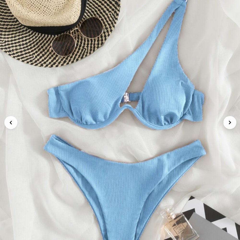 SHEIN Rib Underwire One Shoulder Bikini Swimsuit